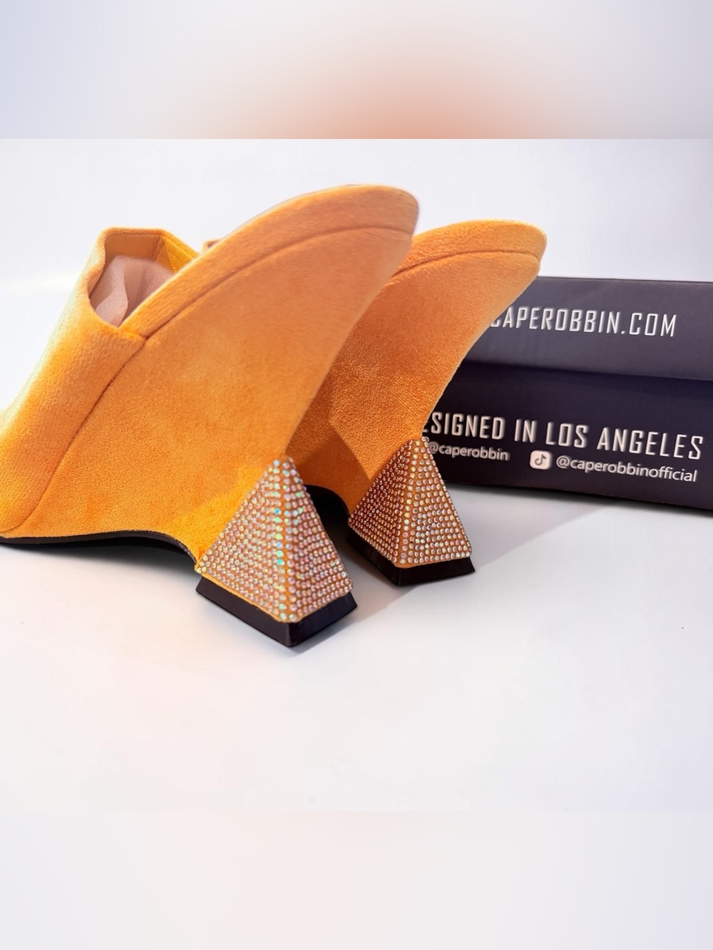 Cape Robbin Orange Yellow Suede Open-Toe Mules with Embellished Block Heel - Picture 2 of 13